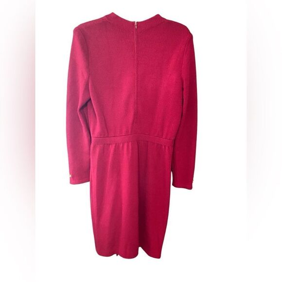 St. John Designer Red Knit Gold Hardware Details Elegant Evening Workwear Dress - Picture 3 of 8